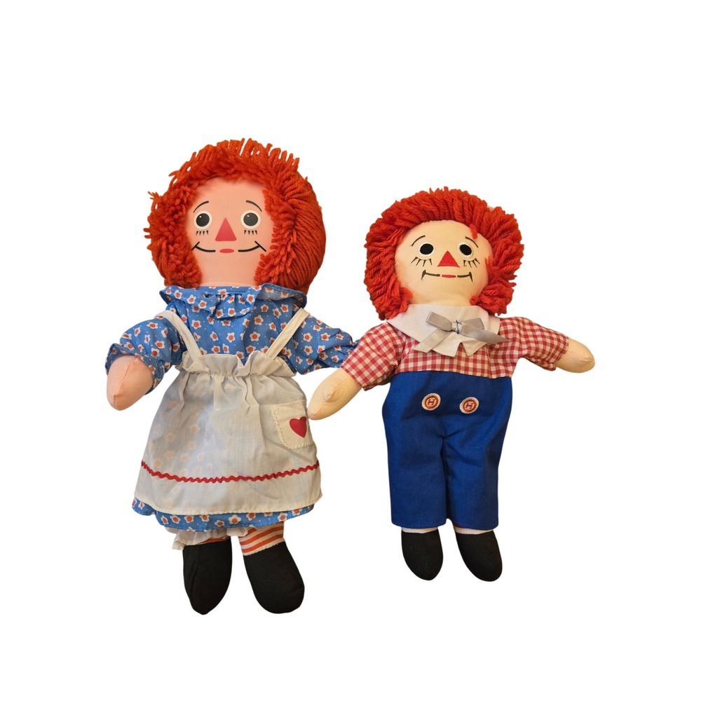 Vintage Raggedy Ann and Andy Plush Doll Set  Red Yarn Hair Classic Toys